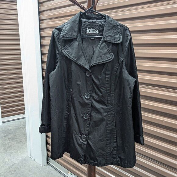 Totes XL Black Button Front Rain Jacket Coat - Picture 1 of 6